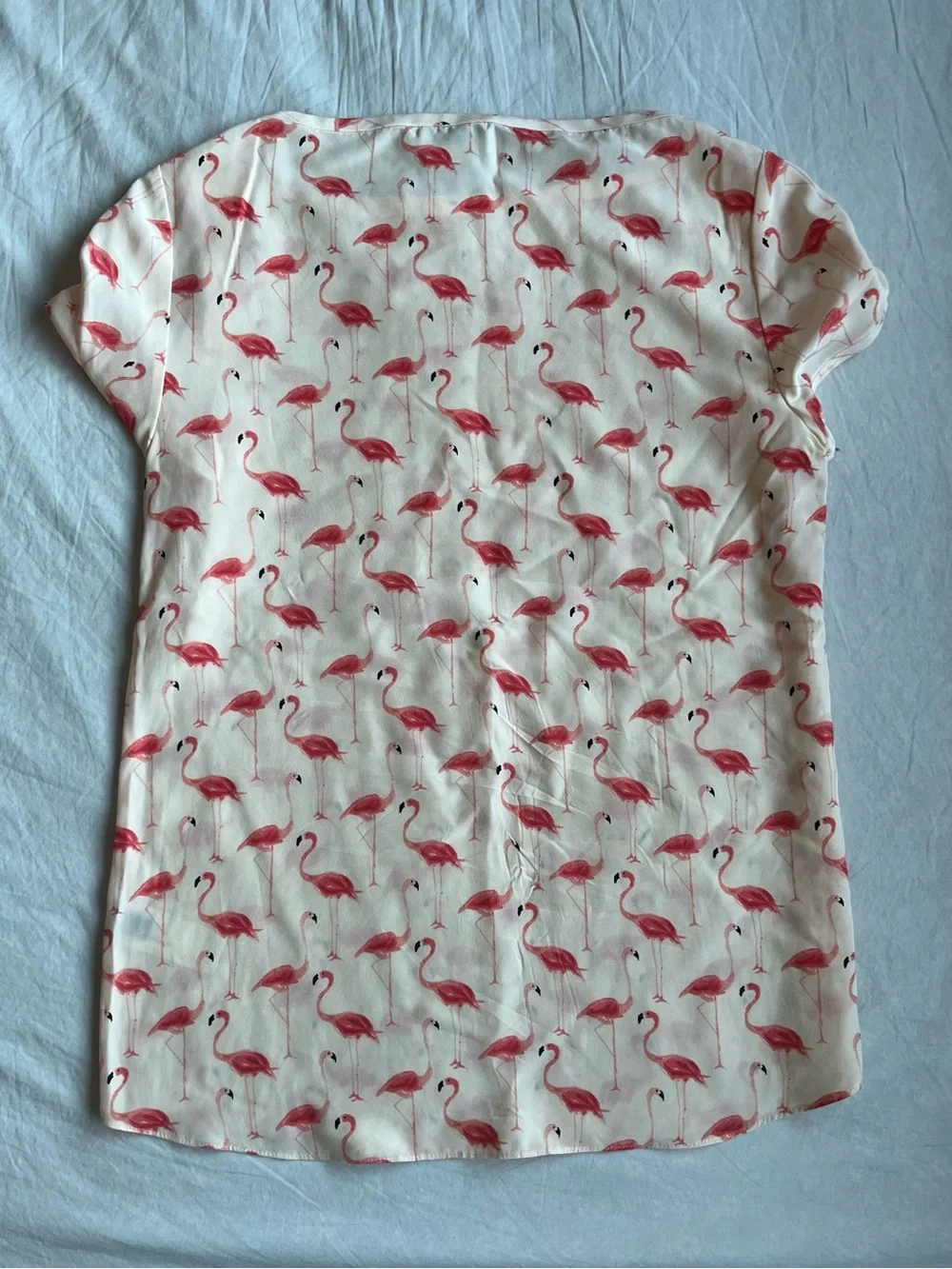 kate spade cream top with pink flamingo print